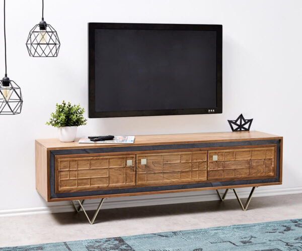 Designer-Lowboard Stonegrace 147 cm Akazie Natur 3D 3 Türen