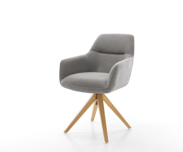 Drehstuhl Pejo-Flex Strukturstoff Soft Grau Holzgestell kantig Natur 180° drehbar Taschenfederkern