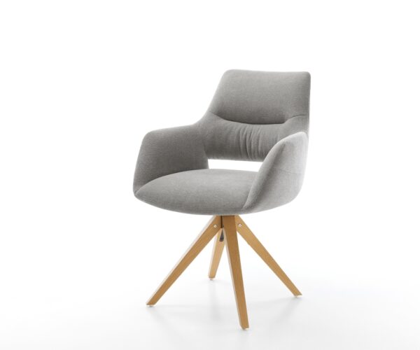 Drehstuhl Yago-Flex mit Armlehnen Strukturstoff Soft Grau Holzgestell kantig Natur 360° drehbar Taschenfederkern