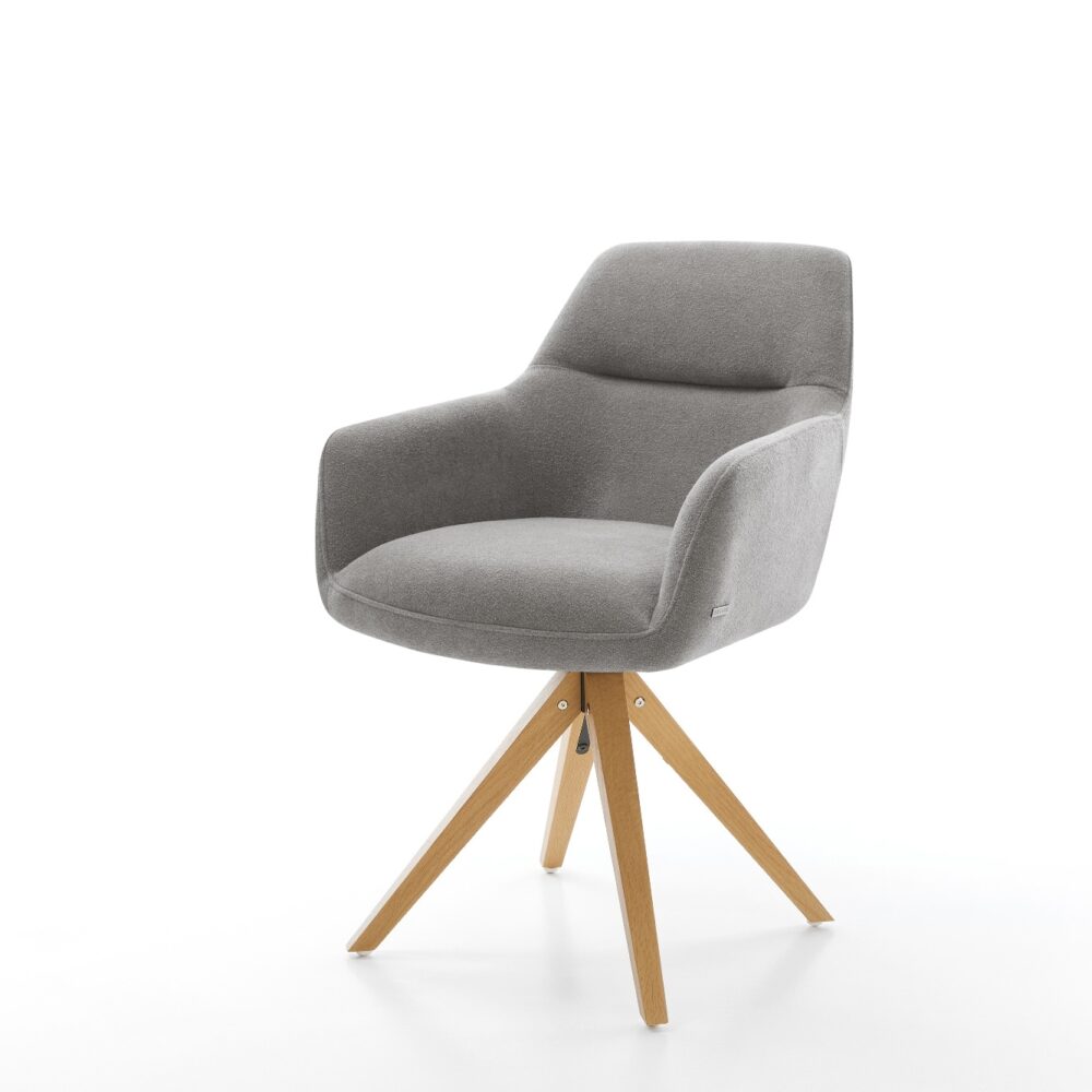 Drehstuhl Pejo-Flex Strukturstoff Soft Grau Holzgestell kantig Natur 360° drehbar Taschenfederkern