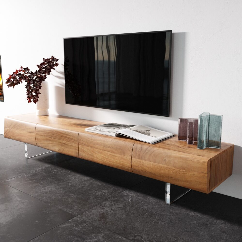 Lowboard New Live-Edge 200 cm Akazie Natur 4 Türen Acrylfuß