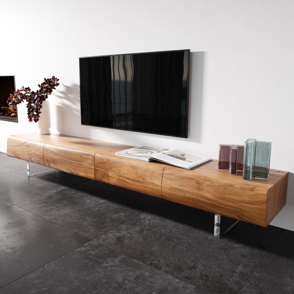 Lowboard New Live-Edge 240 cm Akazie Natur 4 Schubladen Acrylfuß