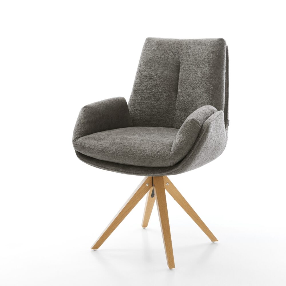 Drehstuhl Clea-Flex Bouclé Soft Schlamm Holzgestell kantig Natur 360° drehbar