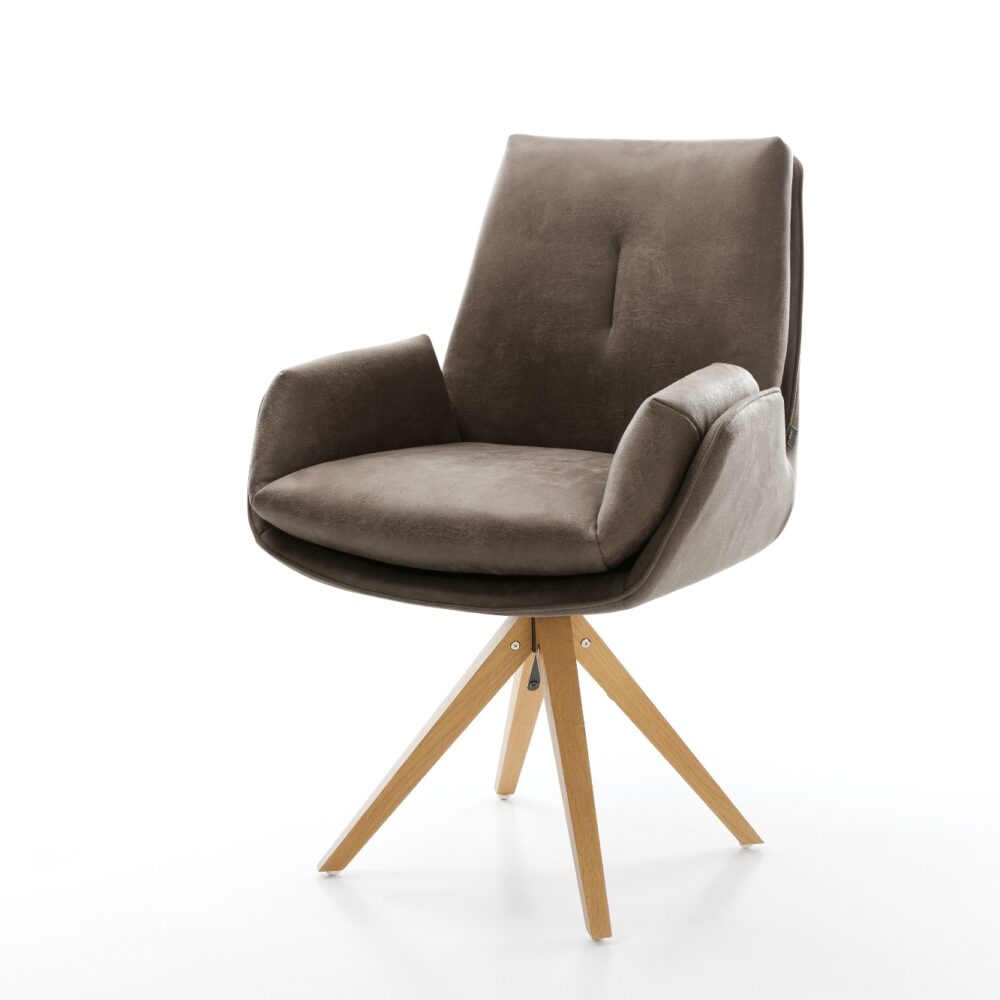 Drehstuhl Clea-Flex Mikrofaser Taupe Vintage Holzgestell kantig Natur 360° drehbar