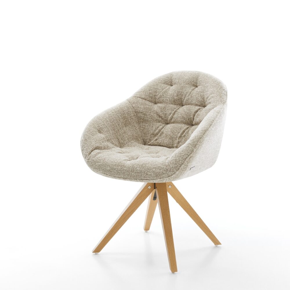 Drehstuhl Gaio-Flex Webstoff Soft Beige Holzgestell kantig Natur 360° drehbar