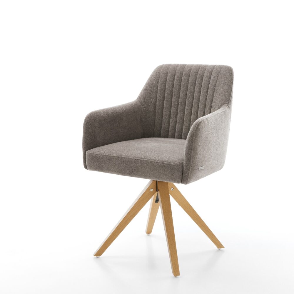 Drehstuhl Greg-Flex Strukturstoff Soft Taupe Holzgestell kantig Natur 360° drehbar Taschenfederkern