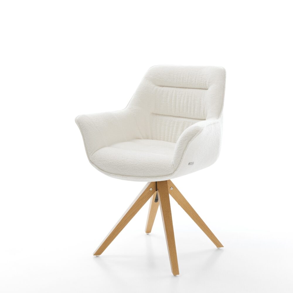 Drehstuhl Kaira-Flex Bouclé Soft Beige Holzgestell kantig Natur 360° drehbar