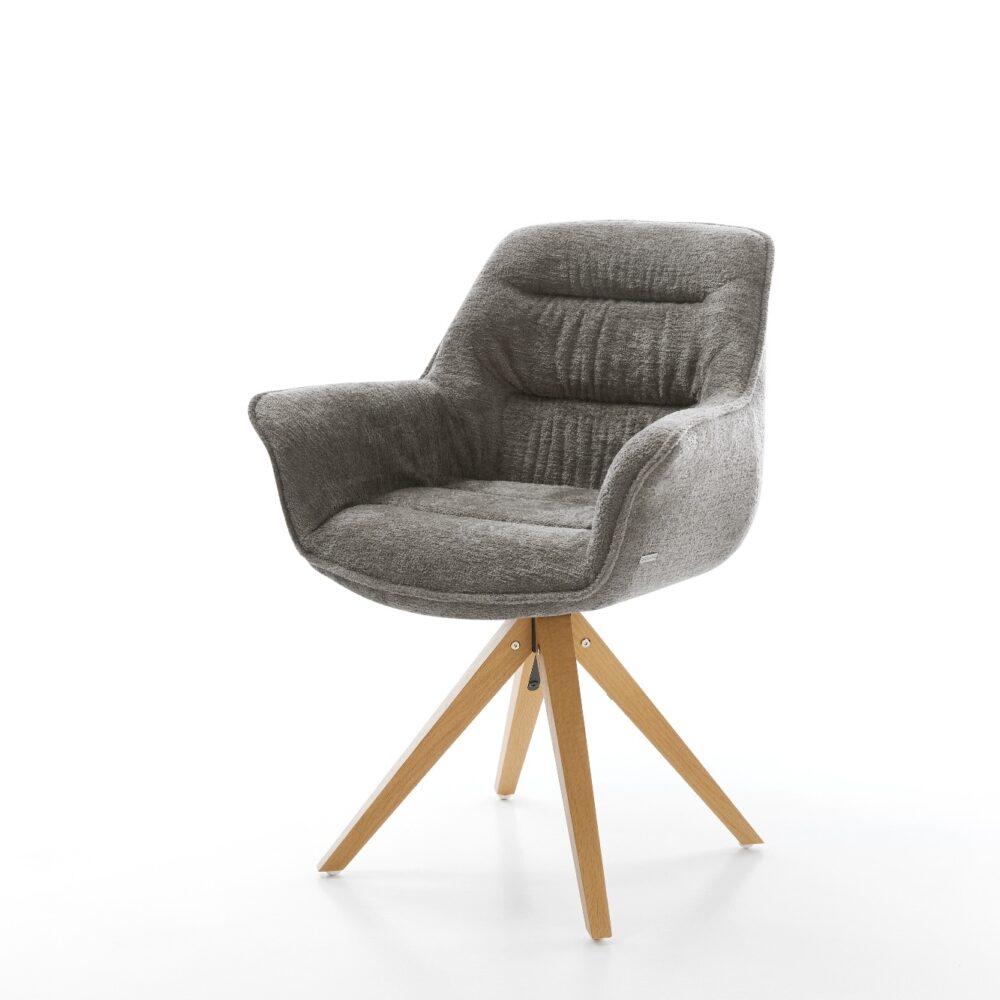 Drehstuhl Kaira-Flex Bouclé Soft Schlamm Holzgestell kantig Natur 360° drehbar