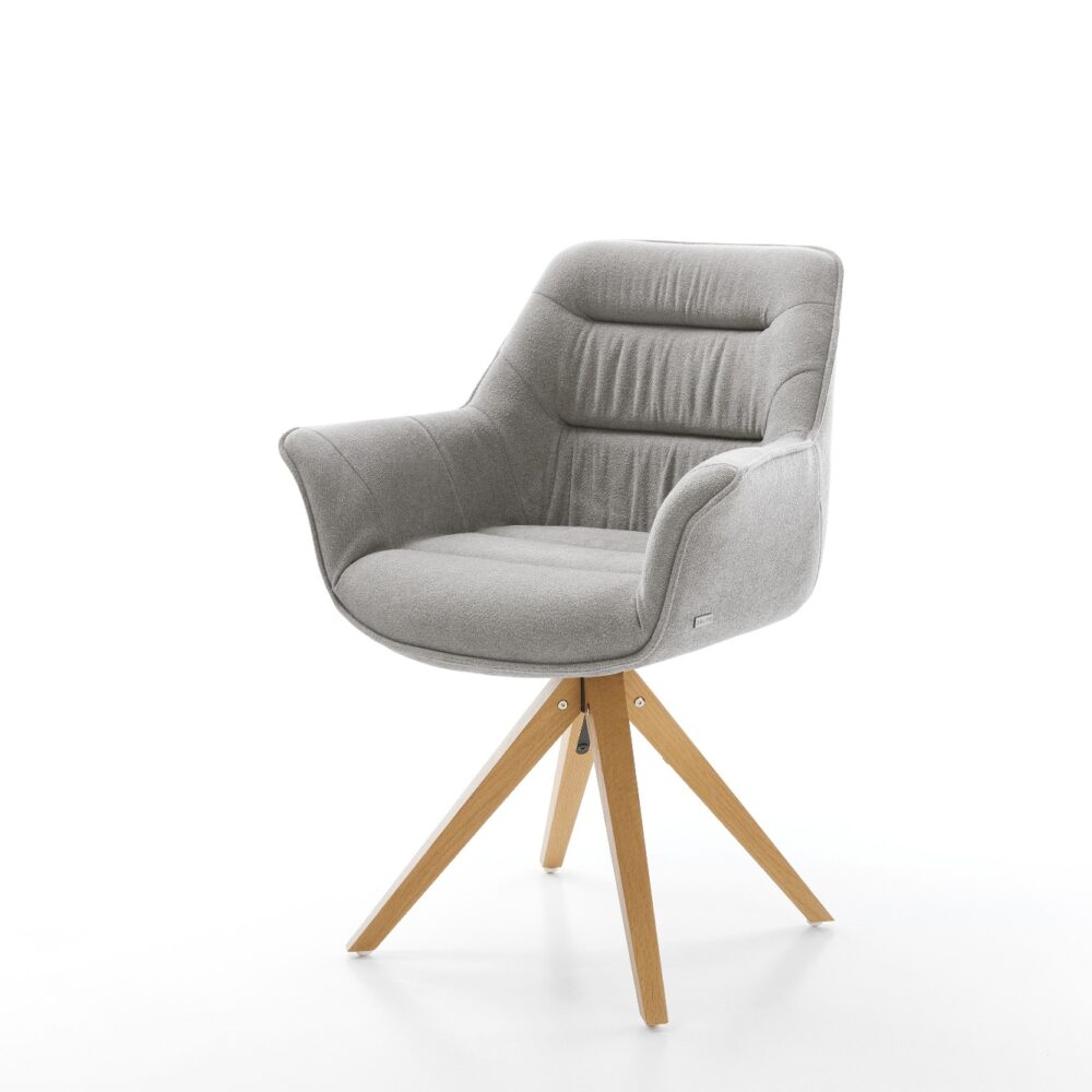 Drehstuhl Kaira-Flex Strukturstoff Soft Grau Holzgestell kantig Natur 360° drehbar