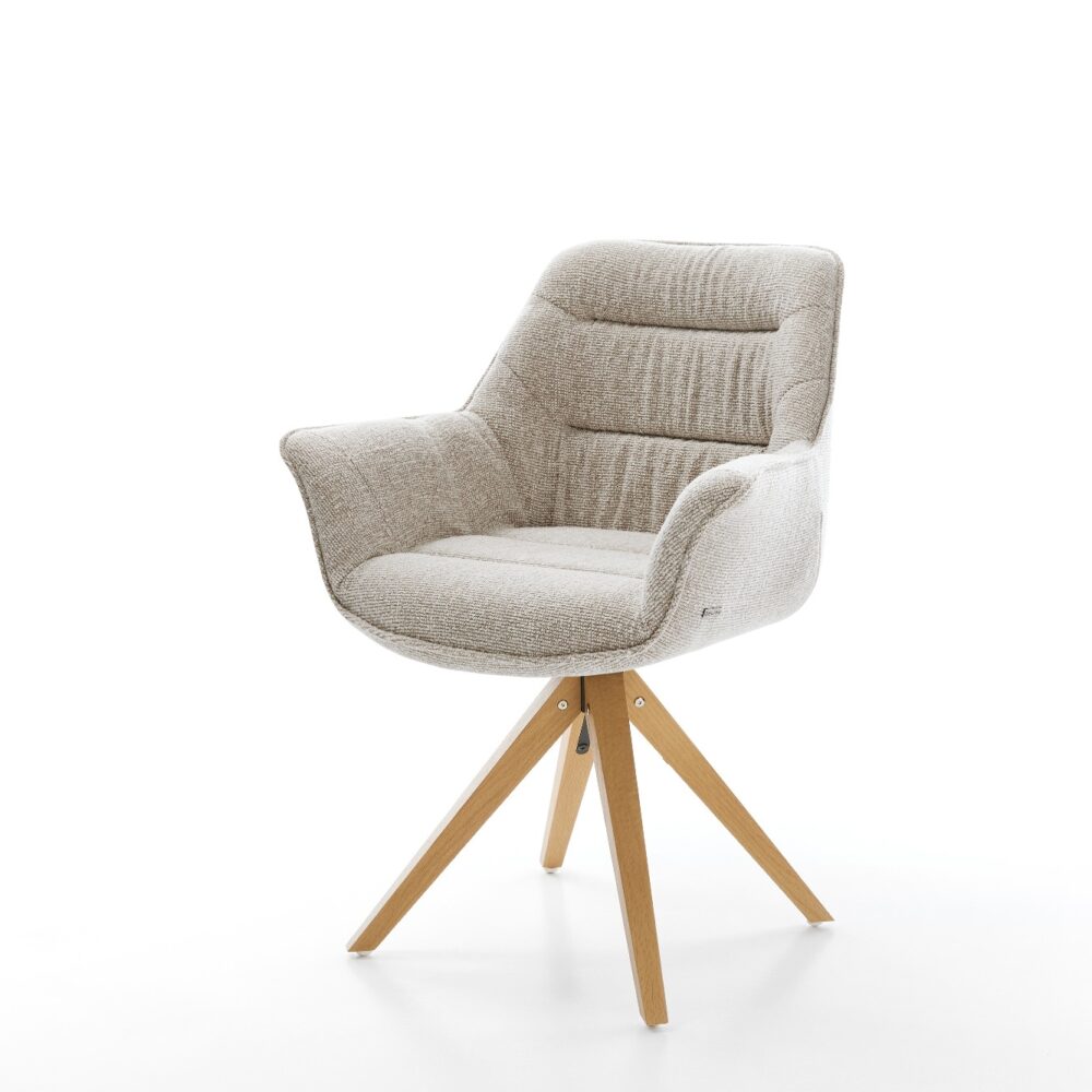 Drehstuhl Kaira-Flex Webstoff Soft Beige Holzgestell kantig Natur 360° drehbar