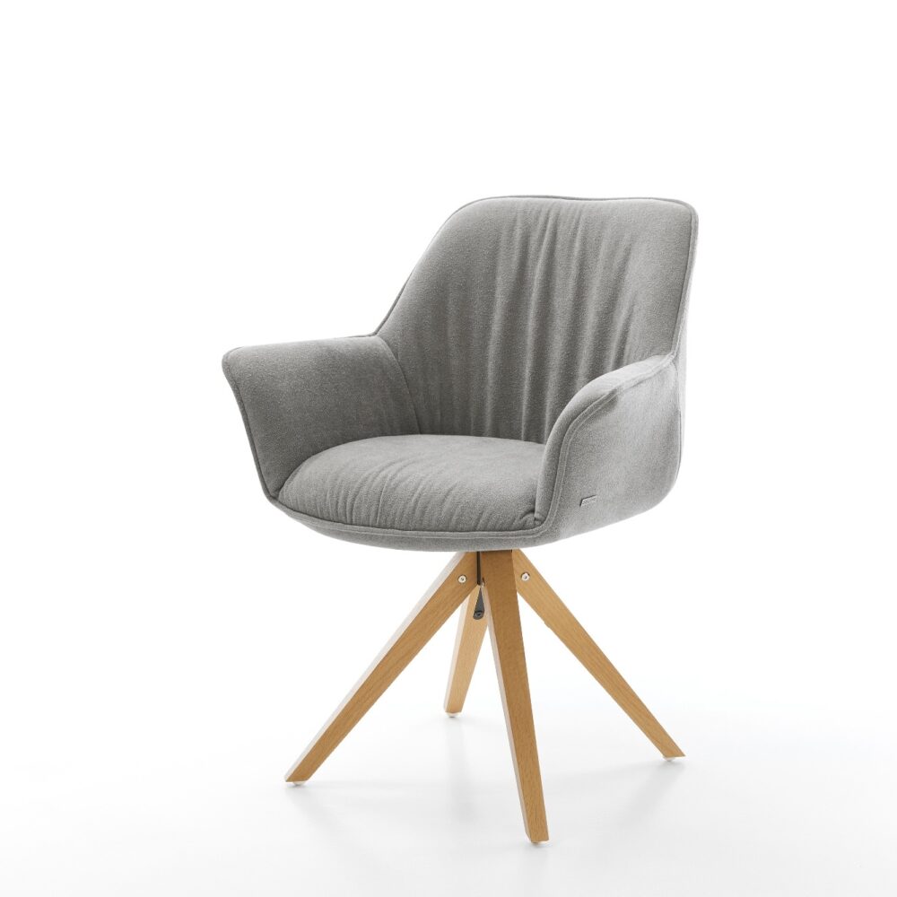Drehstuhl Keila-Flex mit Armlehnen Strukturstoff Soft Grau Holzgestell kantig Natur 360° drehbar