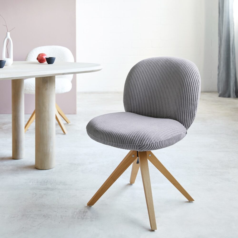 Drehstuhl Nube-Flex Cord Silbergrau Holzgestell kantig Natur 360° drehbar Taschenfederkern