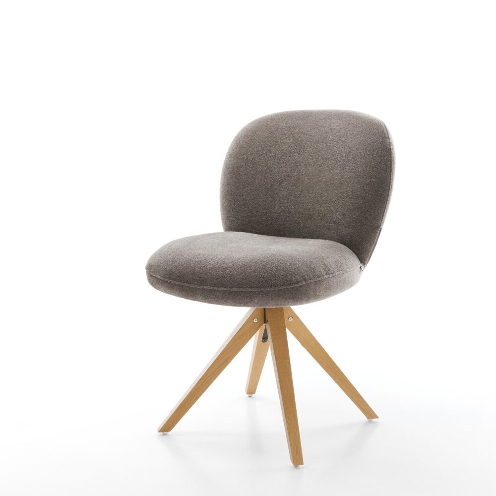 Drehstuhl Nube-Flex Strukturstoff Soft Taupe Holzgestell kantig Natur 360° drehbar Taschenfederkern