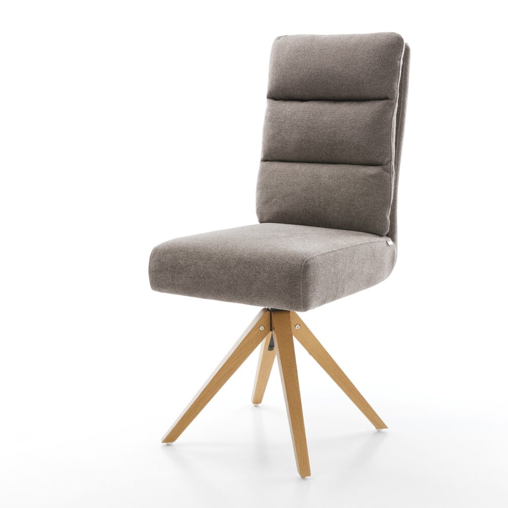 Drehstuhl Pela-Flex Strukturstoff Soft Taupe Holzgestell kantig Natur 360° drehbar Taschenfederkern