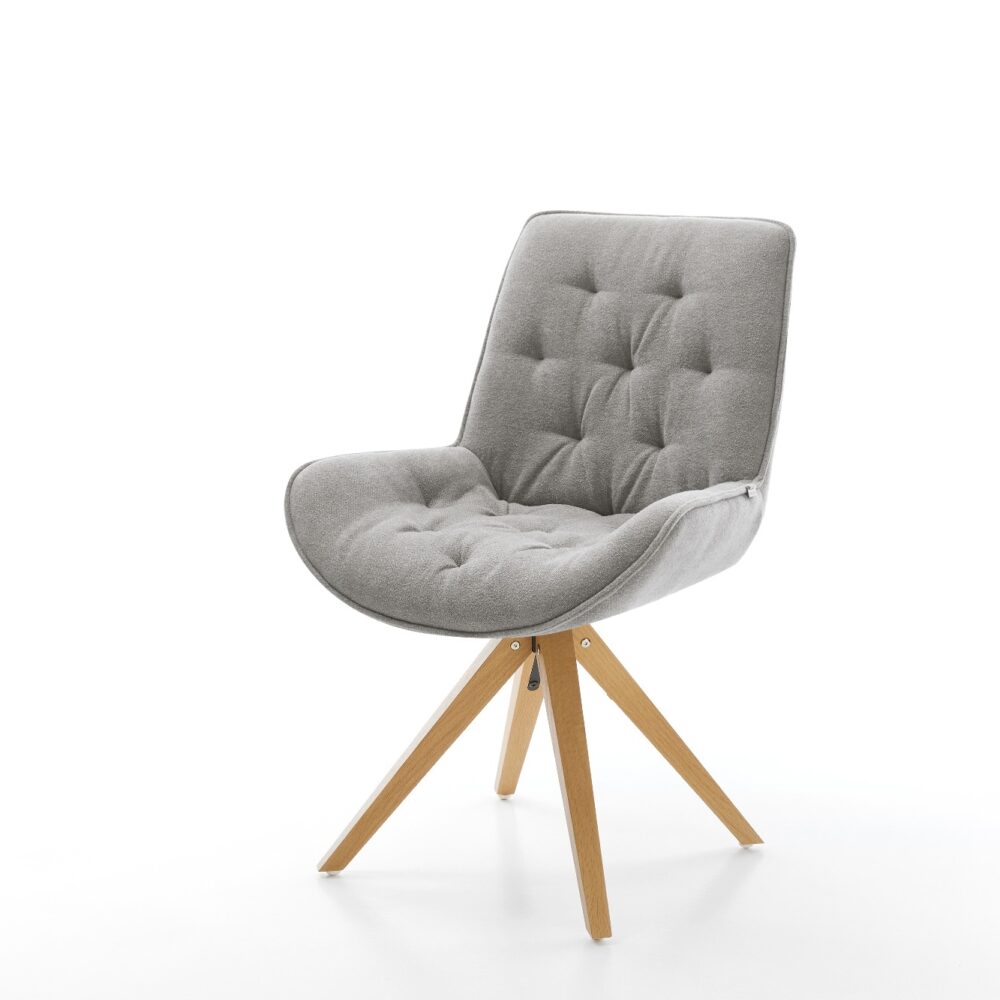 Drehstuhl Taimi-Flex Strukturstoff Soft Grau Holzgestell kantig Natur 360° drehbar