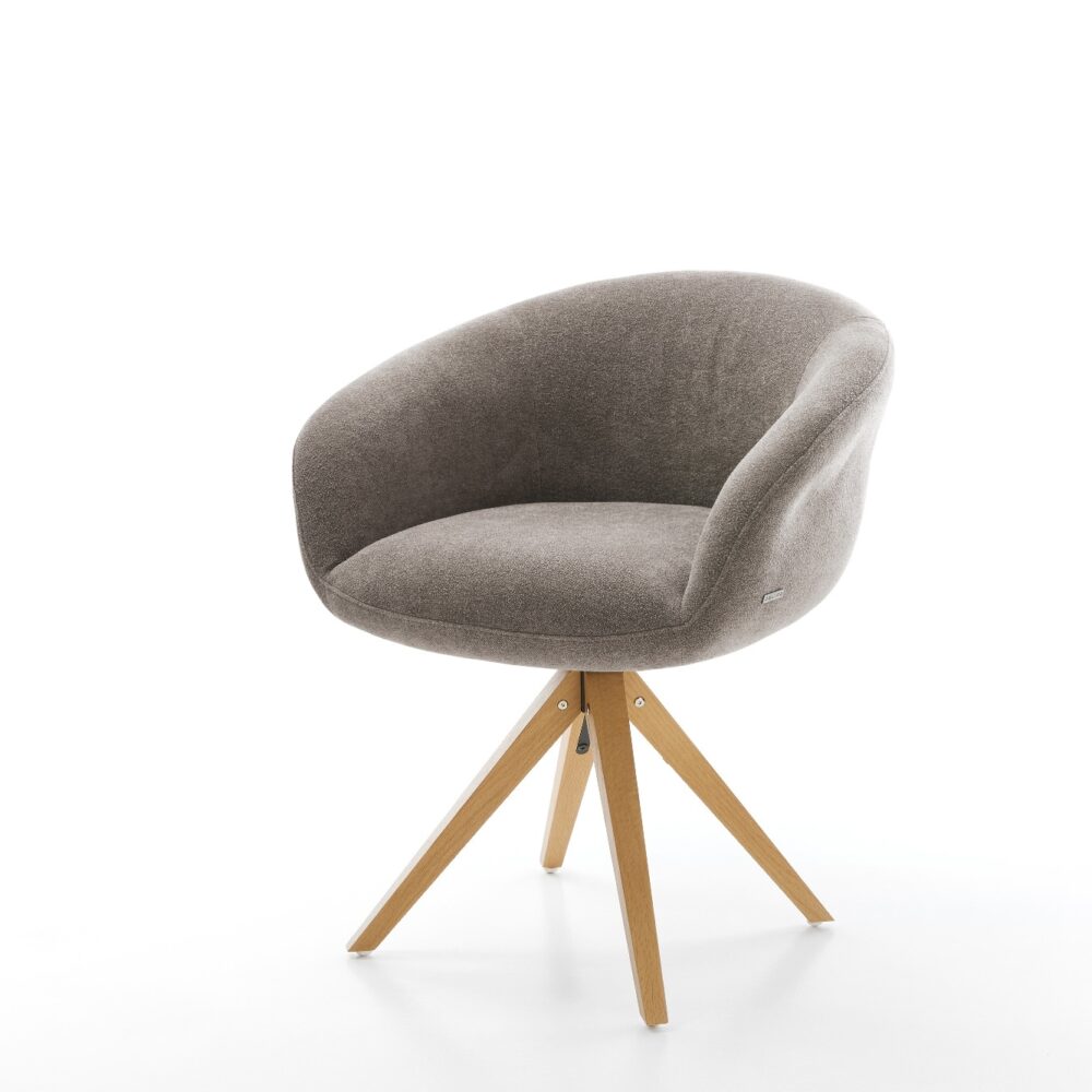 Drehstuhl Vinka-Flex mit Armlehnen Strukturstoff Soft Taupe Holzgestell kantig Natur 360° drehbar Taschenfederkern