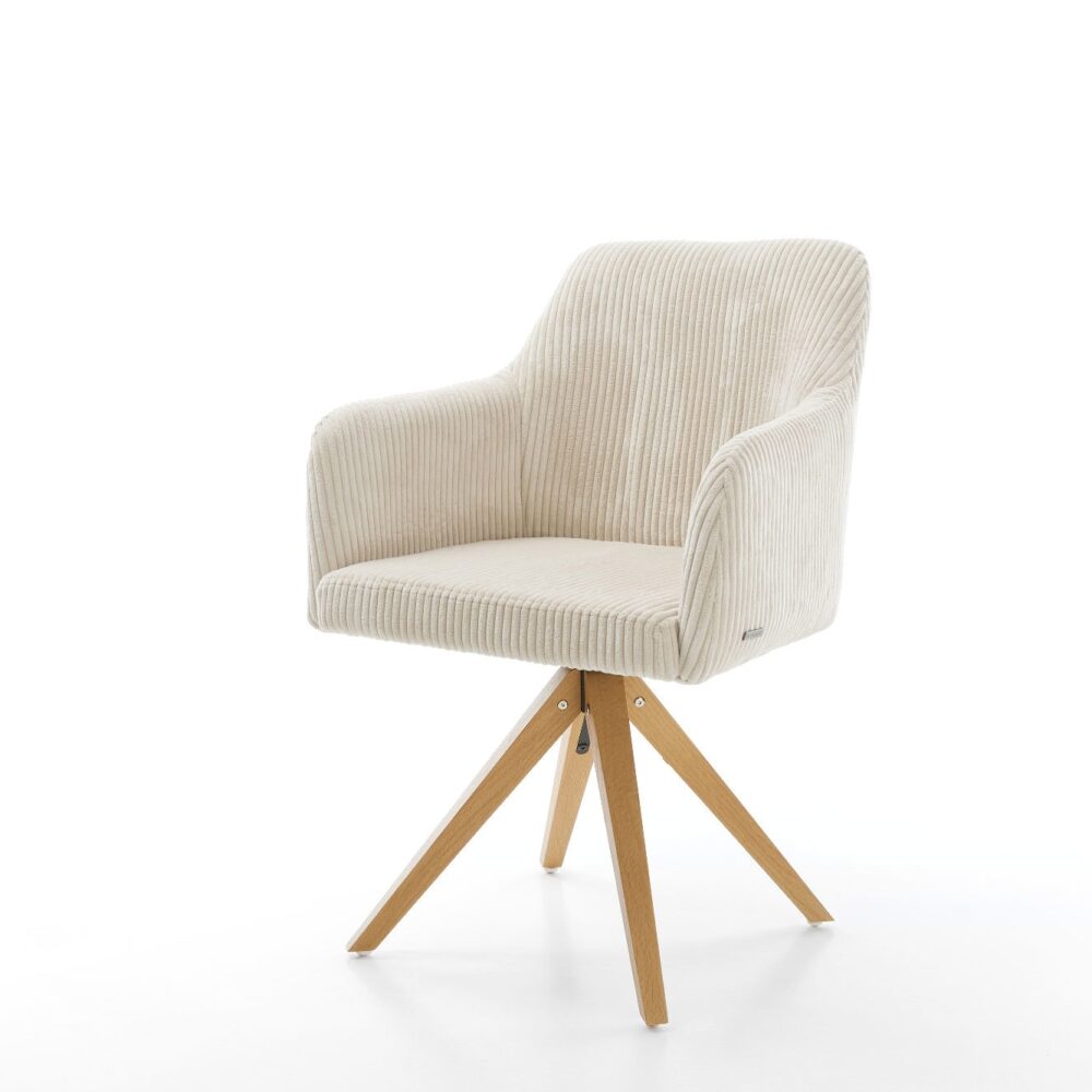 Esszimmerstuhl Greg-Flex Cord Beige Holzgestell kantig Natur 360° drehbar Taschenfederkern