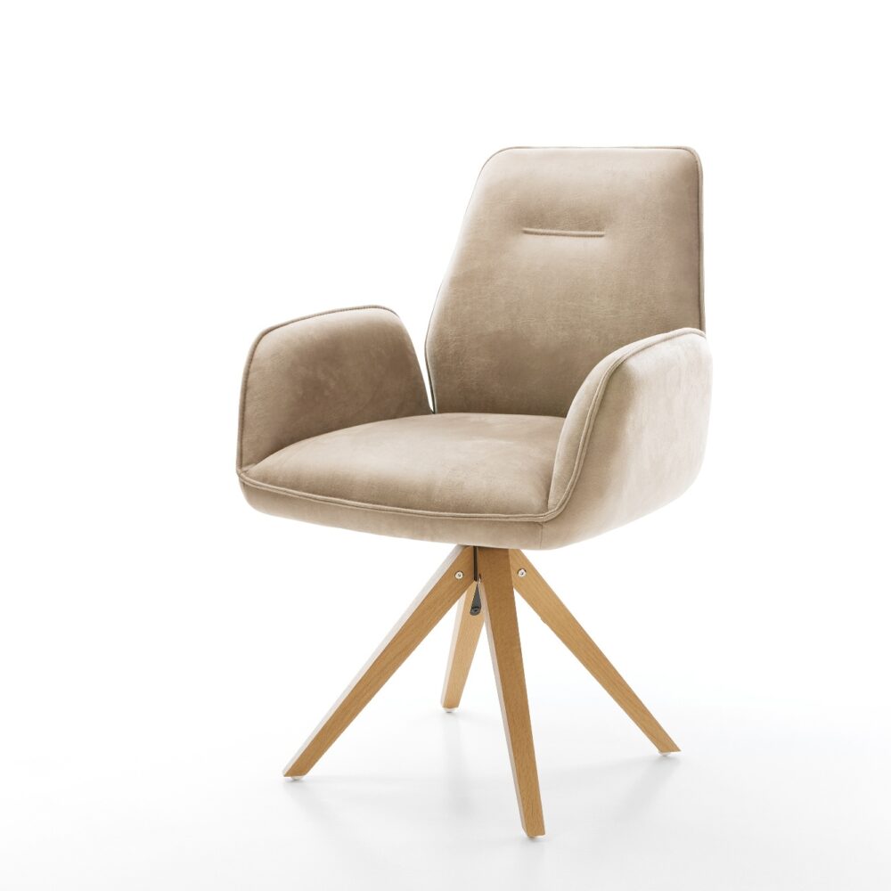 Esszimmerstuhl Zoa-Flex Mikrofaser Beige Vintage Holzgestell kantig Natur 360° drehbar Taschenfederkern